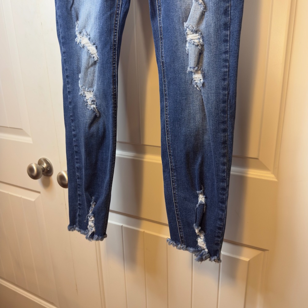 Resfeber Los Angeles Distressed Skinny Jeans Medium Wash Frayed Hem Womens - Picture 5 of 13